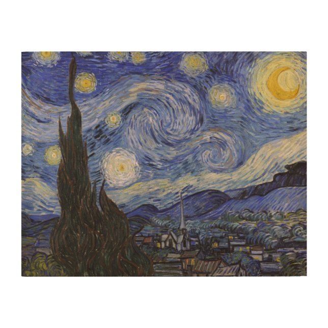 A Starry Night: Saint Remy by Vincent Van Gogh Wood Wall Art (Front)