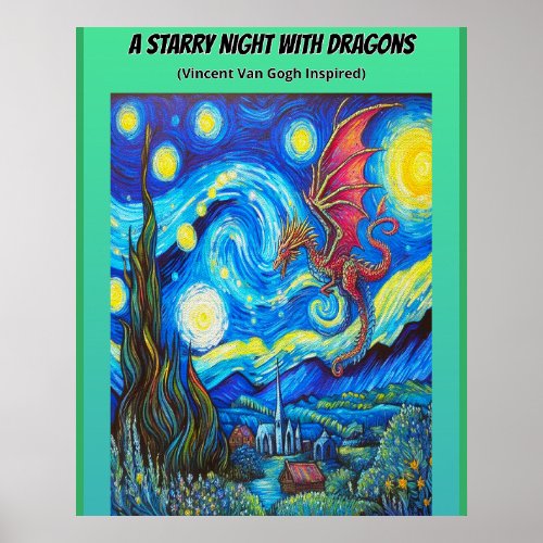 A starry night with dragons poster