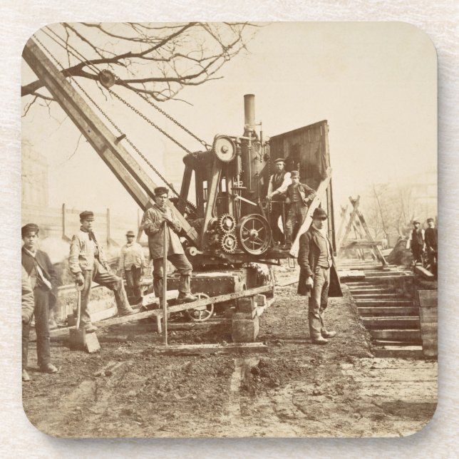 A steam crane in operation during the building of beverage coaster (Front)