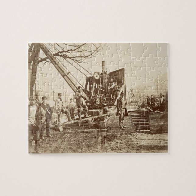 A steam crane in operation during the building of jigsaw puzzle (Horizontal)