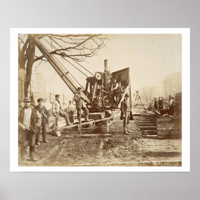 A steam crane in operation during the building of poster (Front)