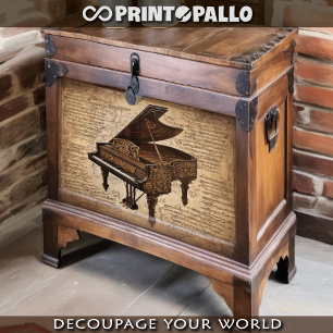 A steampunk piano in a world of music notes tissue paper