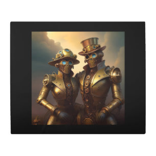 A Steampunk Robotic Couple In Love Metal Print