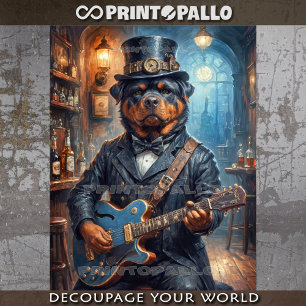 A steampunk Rottweiler playing guitar in pub - Tissue Paper