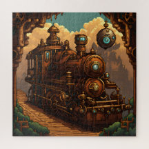 A steampunk train at pixel art