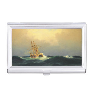 A steamship in a storm in the Atlantic Ocean Business Card Case