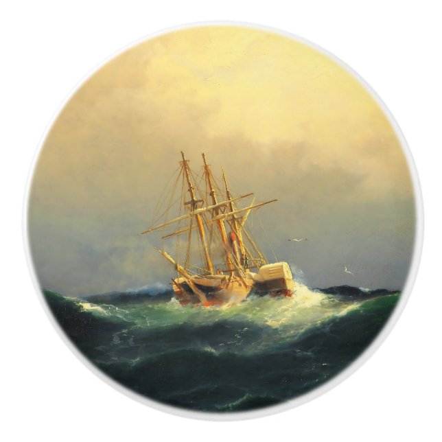 A steamship in a storm in the Atlantic Ocean Ceramic Knob (Front)