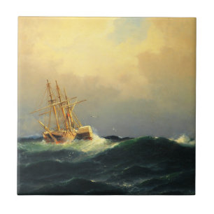 A steamship in a storm in the Atlantic Ocean Ceramic Tile