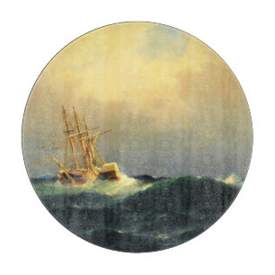 A steamship in a storm in the Atlantic Ocean Cutting Board