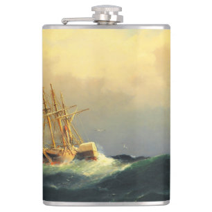 A steamship in a storm in the Atlantic Ocean Flask