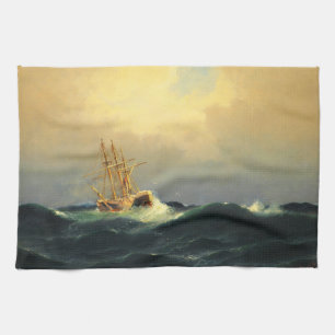 A steamship in a storm in the Atlantic Ocean Kitchen Towel