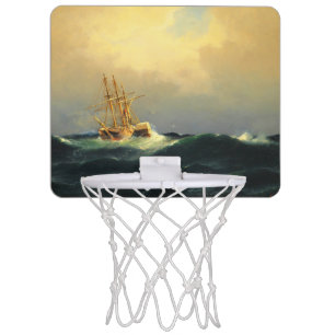 A steamship in a storm in the Atlantic Ocean Mini Basketball Hoop