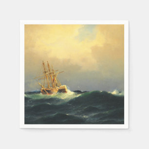 A steamship in a storm in the Atlantic Ocean Napkins