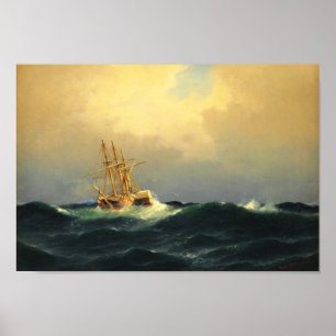 A steamship in a storm in the Atlantic Ocean Poster