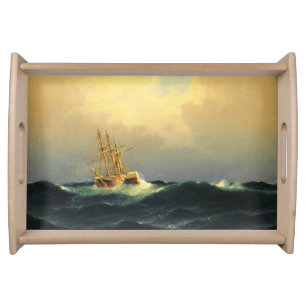 A steamship in a storm in the Atlantic Ocean Serving Tray