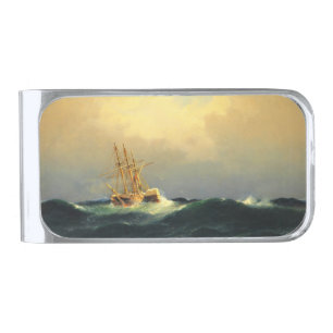 A steamship in a storm in the Atlantic Ocean Silver Finish Money Clip