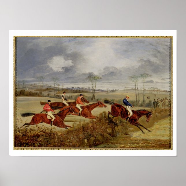 A Steeplechase, Near the Finish (oil on canvas) Poster (Front)
