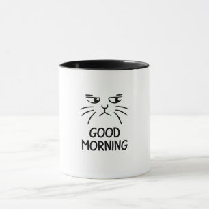 A sticker of a cute cat saying "Good morning"  Mug