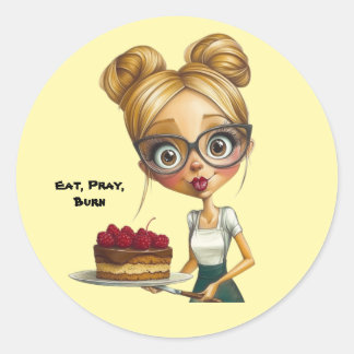 A sticker with humor."Eat, pray, burn"