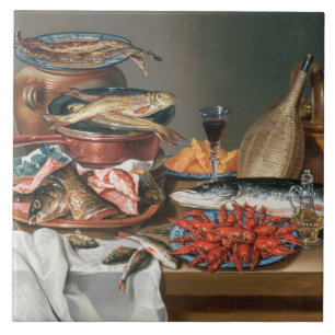 A Still Life of a Fish, Trout and Baby Lobsters, 1 Ceramic Tile