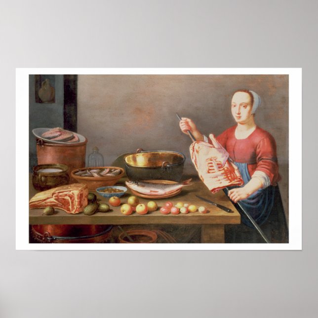 A Still Life of Meat and Fish with a Cook Poster (Front)