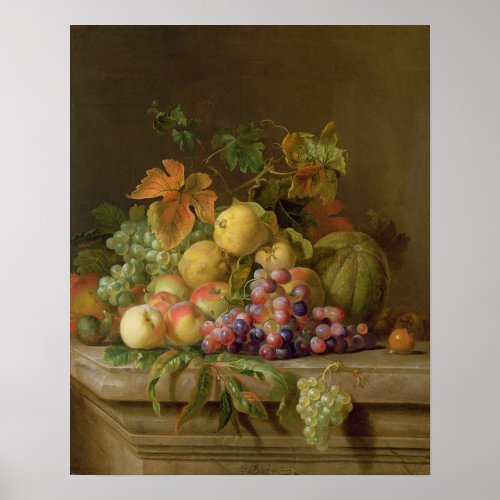 A Still Life of Melons Grapes and Peaches Poster
