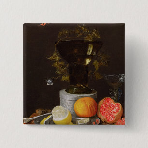 A Still Life with a Glass and Fruit on a Ledge Pinback Button
