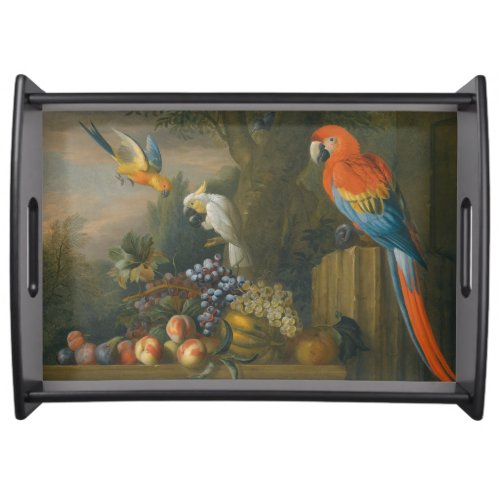 A Still Life With Fruit Parrots And a Cockatoo Serving Tray