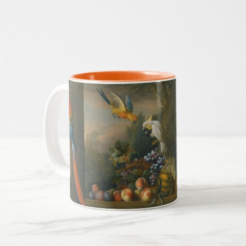 A Still Life With Fruit Parrots And a Cockatoo Two_Tone Coffee Mug