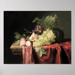 A still life with grapes, plums poster