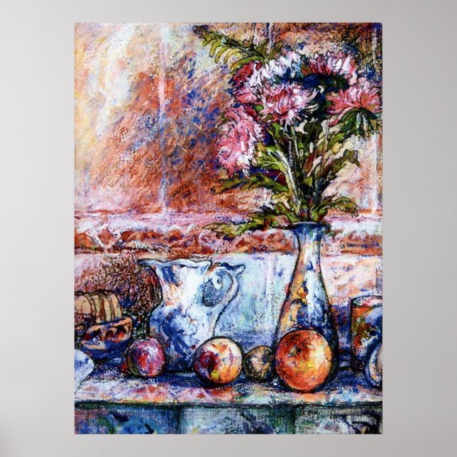 A still life with oranges and aster flowers poster (Front)