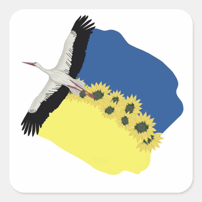 A Stork carries a Ukrainian flag  Square Sticker (Front)