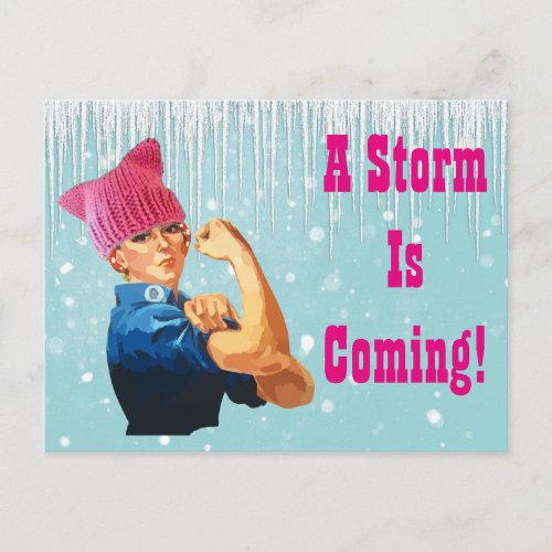 A Storm is Coming With Rosie in Pink Hat Postcard