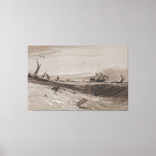 A Stormy Sea Evening Francois Louis Thomas France Canvas Print