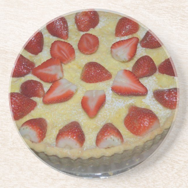A strawberry cake coaster (Front)