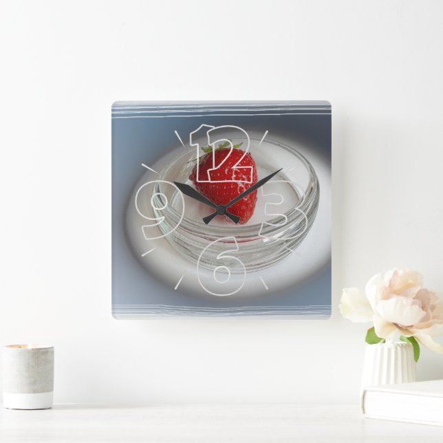 A strawberry in a cup square wall clock (Home)