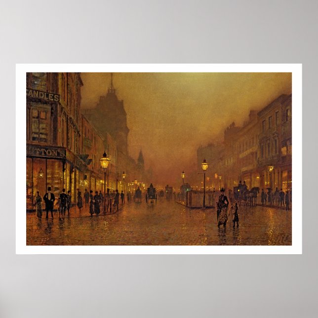 A Street at Night (oil on panel) Poster (Front)