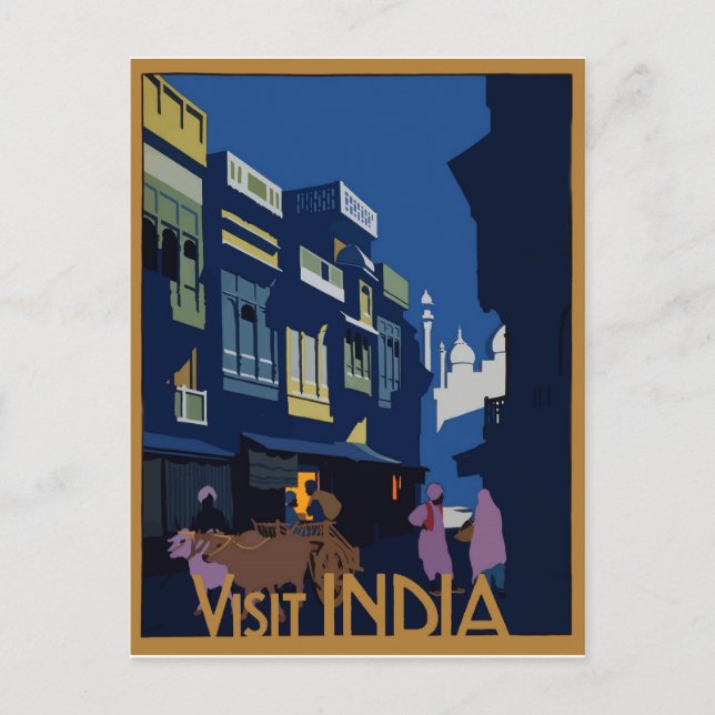 A street by moonlight. Visit India Postcard (Front)
