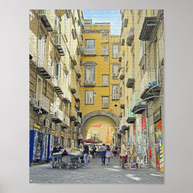 A Street in Naples, Italy Design Poster Print