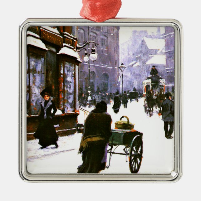A Street Scene in Winter, Copenhagen Metal Ornament (Front)
