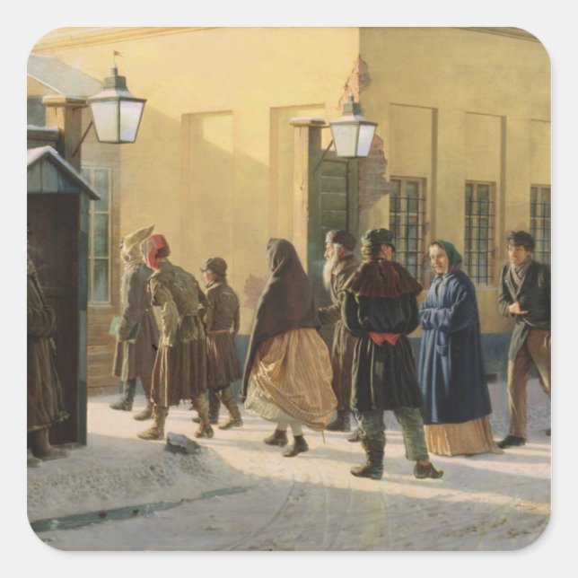 A street scene, outside a prison, 1868 square sticker (Front)