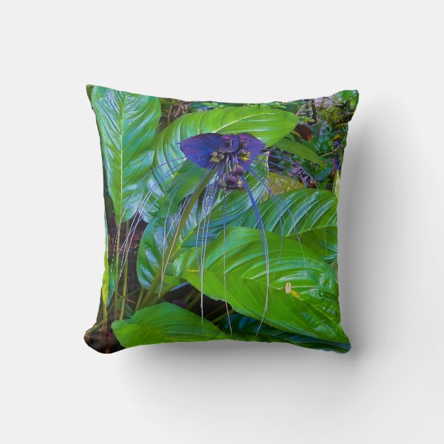 A striking dark purple flower throw pillow (Front)