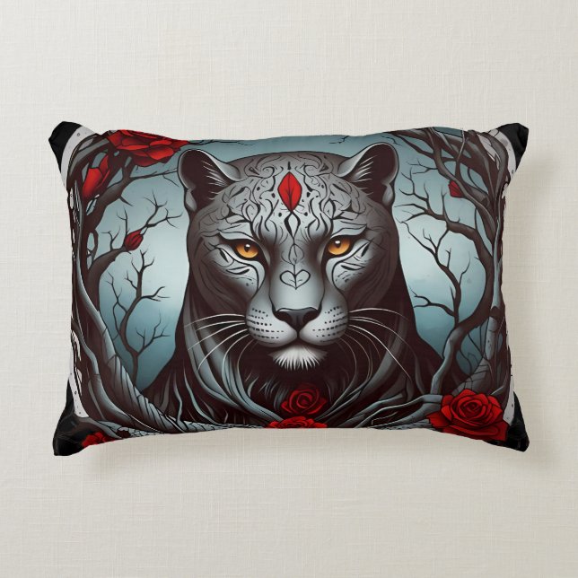 A striking illustration of a panther accent pillow (Front)
