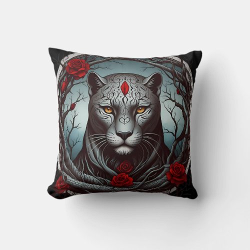 A striking illustration of a panther throw pillow