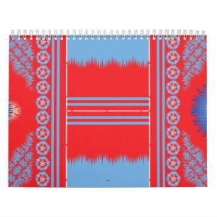 A striking pattern of red and blue, elegantly fram calendar