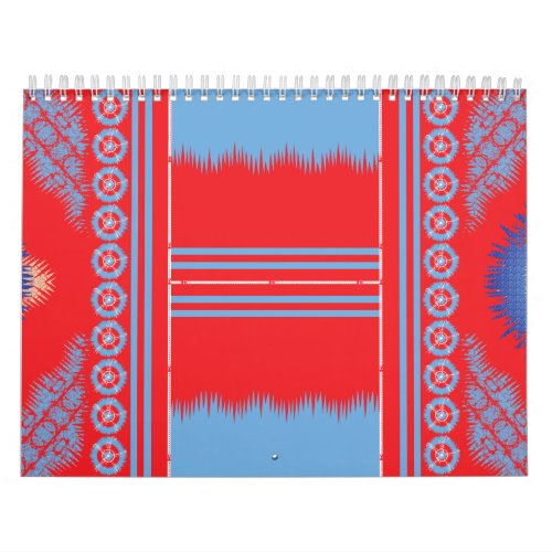 A striking pattern of red and blue, elegantly fram calendar