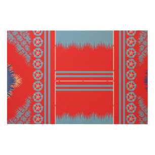 A striking pattern of red and blue, elegantly fram wood wall art