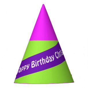 A Stripe purple + Your Colors & Text Party Hat