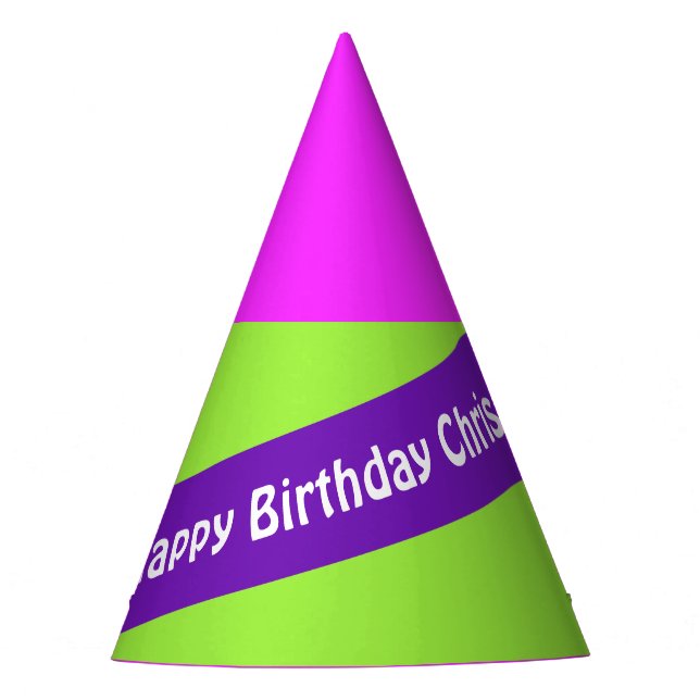 A Stripe purple + Your Colors & Text Party Hat (Front)