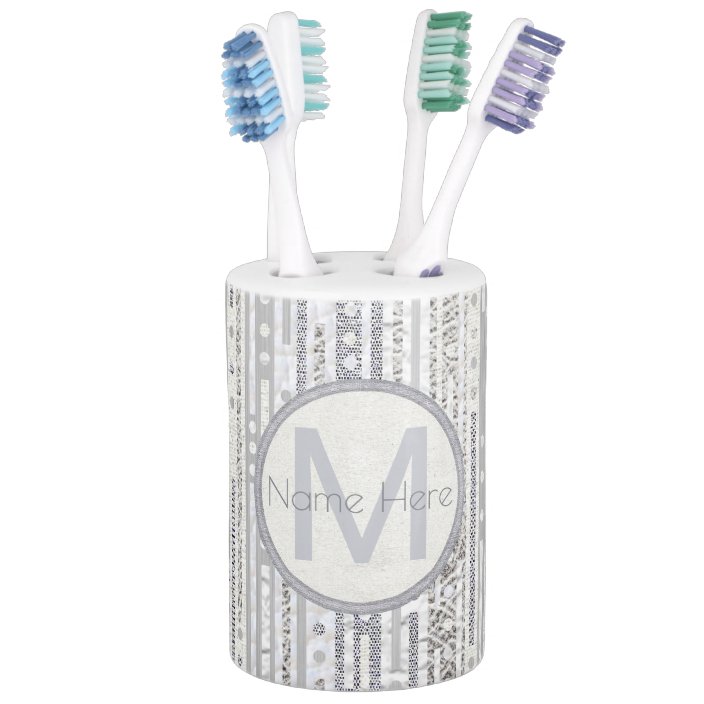 A Stripes Dots Silver White Bath Decor Faux Bling Soap Dispenser